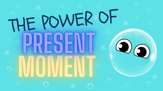 Child practicing present-moment breathing and five-senses scan with Bubble